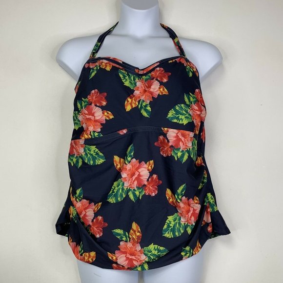 Tropical Escape‎ Swimming Top Navy Blue Floral Halt - Picture 3 of 8